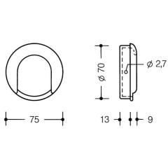 Einlassmuschel 535MLB PA ma 90 tiefschwarz L.75mm B.75mm HEWI