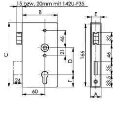 Schlosskasten 140UM DIN L/R Maß A30xB94xC172mm Dornm.60mm AMF