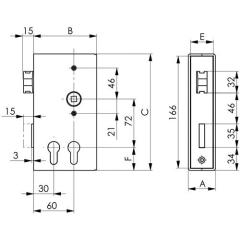 Schlosskasten 140D-PZ DIN L/R Maß A40xB94,5xC173mm Dornm.30/60mm AMF