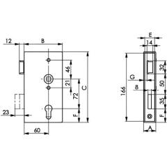 Schlosskasten 140P DIN R Maß A30xB94xC172mm Dornm.60mm AMF