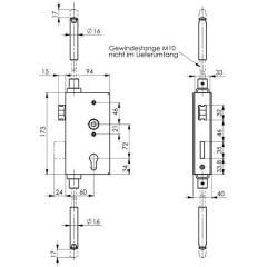 Schlosskasten 140UMV DIN L/R Maß A40xB94xC173mm Dornm.60mm AMF