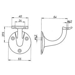 Handlaufträger VA ma D.Wandplatte 53mm gewölbte Auflage DENI