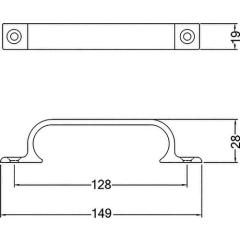 Handgriff A.28mm L.149mm B.19mm Alu.silberf.elox.Löcher 2,D.4,3mm HERMETA