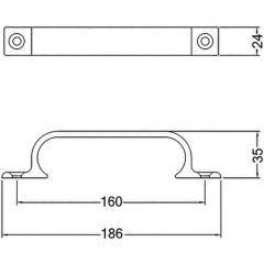 Handgriff A.35mm L.186mm B.24mm Alu.silberf.elox.Löcher 2,D.5,3mm HERMETA