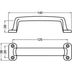 Handgriff A.26mm L.140mm B.38mm Alu-Guss silberf.elox.Löcher 4,D.3,7mm HERMETA