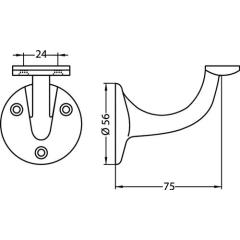Handlaufträger 3507 Alu.ku.-besch.schwarz D.Wandplatte 56mm ger.Auflage HERMETA