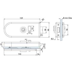 Glastürschloss Venezia 6086F Alu.VA ma (60) WC Drückerposition hinten