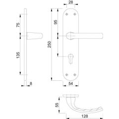 Hoppe Renovationsgarnitur Tôkyô 1710/3334 Alu.F1 PZ 4-KT.8mm Entf.72mm Hoppe