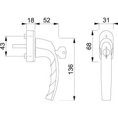 Hoppe Fenstergriff Atlanta 0530S/US952 100NM | Stiftlänge 32-42 mm, Aluminium F1,abschließbar