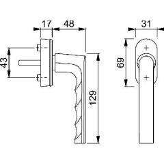 Hoppe Fenstergriff Hamburg 0700/UD9020 Aluminium F9/stahlfarben Stiftlänge 32-42 mm