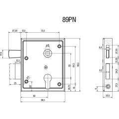 Bever Universal-Kastenschloss DIN L/R PZ hebende F 60 mm