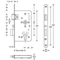 SSF - Panik-Einsteckschloss Serie 20 APK Funktion E rd 24/65/72/9mm DIN links VA selbstverr.