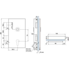 Glastürschloss 6053 PZ L-Molina VA ma PZ DIN links