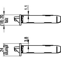 BKS - Einsteckschloss Stulp 20 mm, rund, DIN rechts, Falle und Riegel Zinkdruckguss