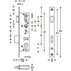 SSF - Einsteck-Rohrrahmenschloss 24/45 mm, PZW Ausführung, Stulp käntig, DIN links/rechts